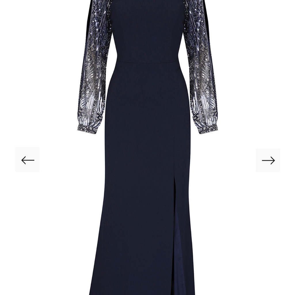 Aidan Mattox Elbise Navy Dress With Sequin Sleeves